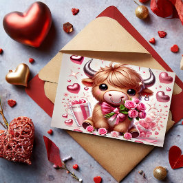 Romantiska blodkroppar Highland Cow Valentine Helg Vykort