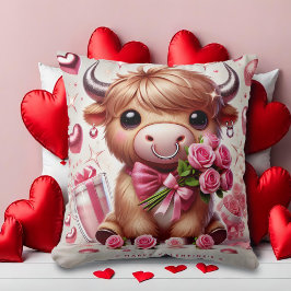 Romantiska blodkroppar Highland Cow Valentine Kudde