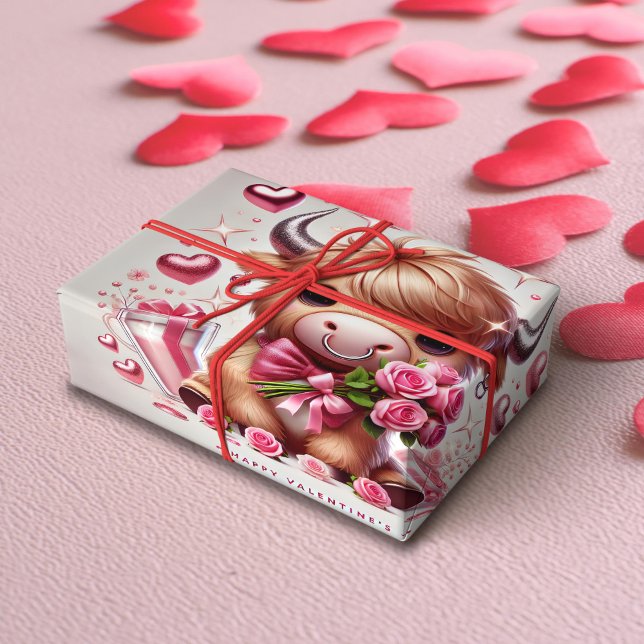 Romantiska blodkroppar Highland Cow Valentine Presentpapper (Skapare uppladdad)