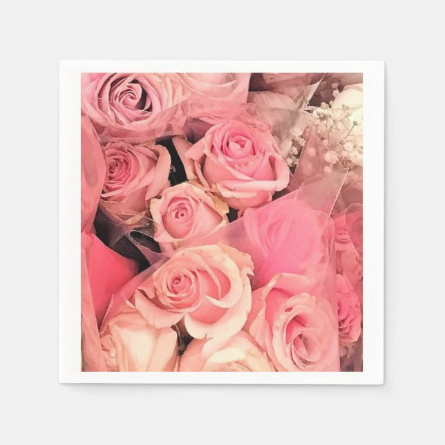 romantiska blöjor av bröllop rosa ros pappersservett (Framsidan)