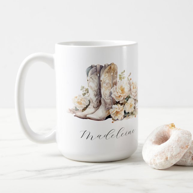 Romantiska blommande cowgirlstövlar peonior kaffemugg (Med munk)