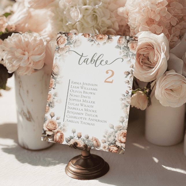 Romantiska Blommiga Bordskort för Bröllop - Placer (Romantic Floral Wedding Table Cards Seating Plan)