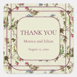 Romantiska blommigt ro vintage fyrkantigt klistermärke