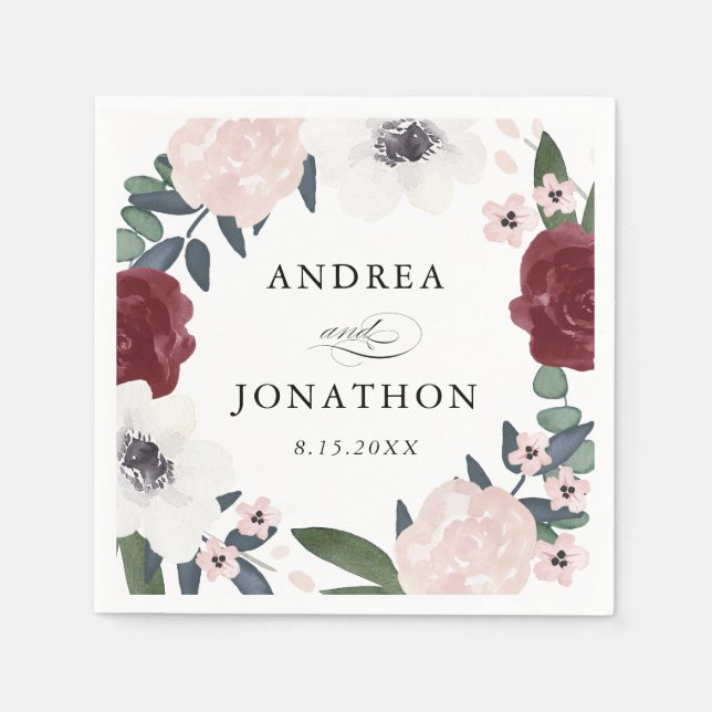 Romantiska Blommigtar Beverage Napkins Pappersservett (Framsidan)