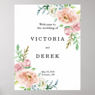 Romantiska Blommigtar Välkomstskylt för stora Br Poster