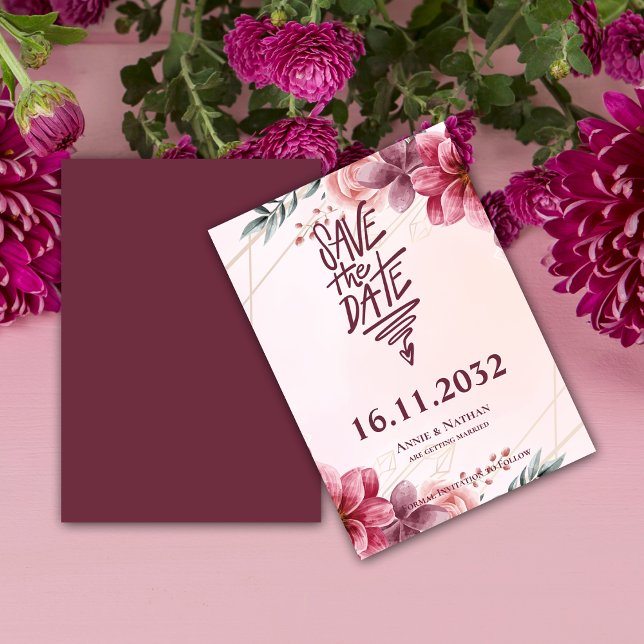 Romantiska  Blommigten Ram Bröllop spara datum Spara Datumet (Pretty Pink Florals Frame Wedding Save the Date Invitation)