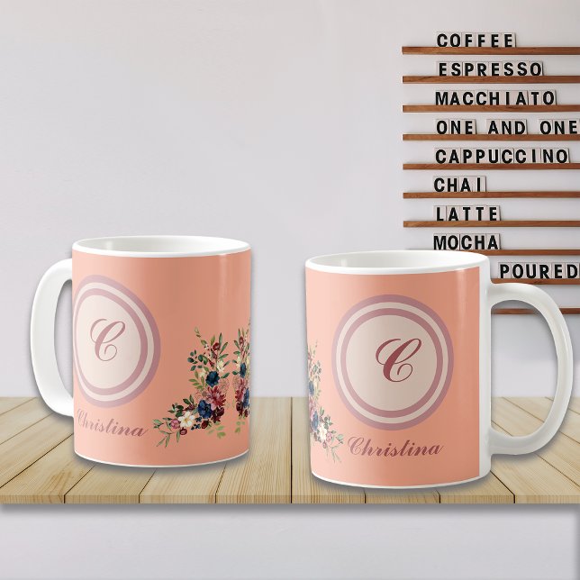 Romantiska blommor anpassad monogram kaffemugg (Skapare uppladdad)