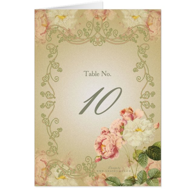 Romantiska blommor - kort, Bordsnummer, Notecard OBS Kort (Framsidan)