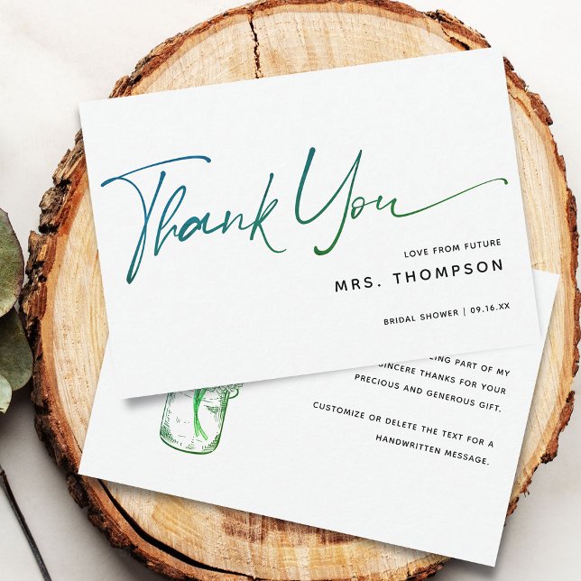 Romantiska blommor Modern skrift Bröllopsdusch Tack Kort (Romantic Flowers Modern Script Bridal Shower Thank You Card)