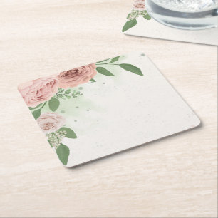 romantiska blommor och löv av rosa underlägg papper kvadrat