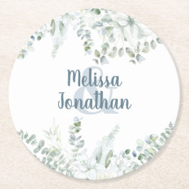 Romantiska blomstergestaltade vita blommor bröllop underlägg papper rund