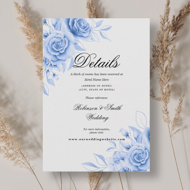 Romantiska blomstermotiv i marinblå bröllopsdetalj tilläggskort (Romantic Floral Navy Blue Wedding Details Enclosure Card)