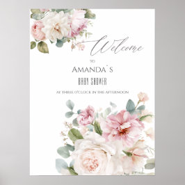 Romantiska blomstora akvarellrosor Välkommen Poster