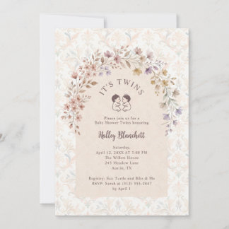 Romantiska blomtvillingar för baby shower LPM26 Anteckningskort