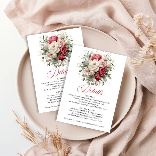 Romantiska Blush Blommiga Gröna Bröllopsdetaljer Tilläggskort (Romantic Floral Greenery Wedding Details)