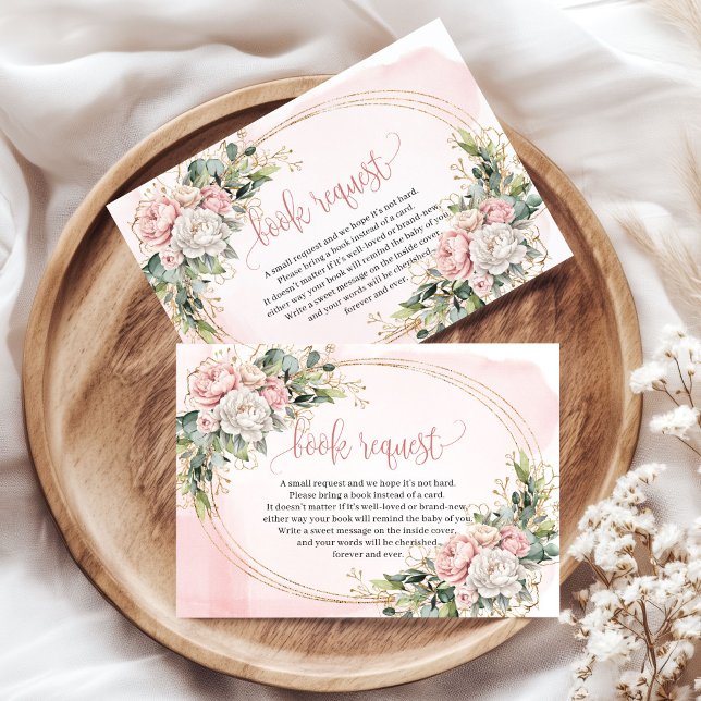 Romantiska Blush Blommor Grönska Guld Bok Begäran Tilläggskort (Romantic Blush Flowers Greenery Gold Book Request)