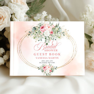 Romantiska Blush Rosor Grönska Guld Bröllopsfest Gästböcker