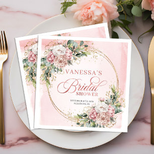 Romantiska Bohemiska Rosa Blommor Bröllopsfest Pappersservett
