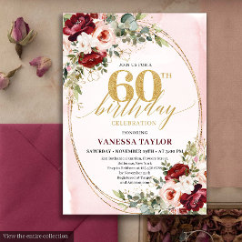 Romantiska Boho Burgunder Guld Rosor 60-årsdag Inbjudningar