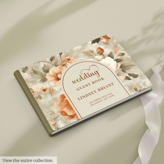 Romantiska Boho Rostiga Elfenbensgröna Salvia Blom Gästböcker (Romantic Boho Rusty Ivory Sage Flowers Wedding Guest Book

)