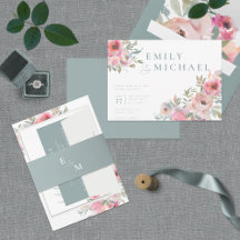 Romantiska bomullsblommor  Blue Sage-inbjudan