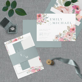 Romantiska bomullsblommor  Blue Sage-inbjudan Inbjudningar