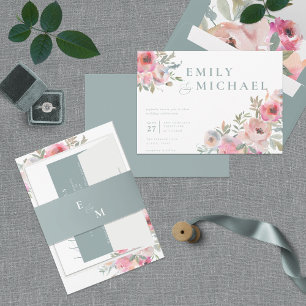 Romantiska bomullsblommor  Blue Sage-inbjudan Inbjudningar