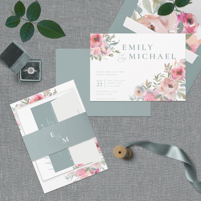 Romantiska bomullsblommor  Blue Sage-inbjudan Inbjudningar (Skapare uppladdad)