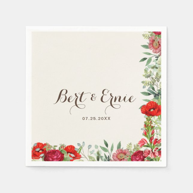 Romantiska Botaniska Bröllopsstandardcocktail Pappersservett (Framsidan)