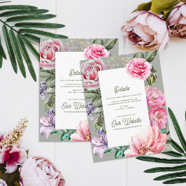Romantiska Botaniska Vintage Blommiga Bröllopsdeta Tilläggskort