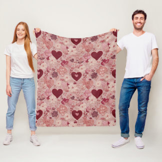 Romantiska broderade hjärtan och blommönster fleecefilt