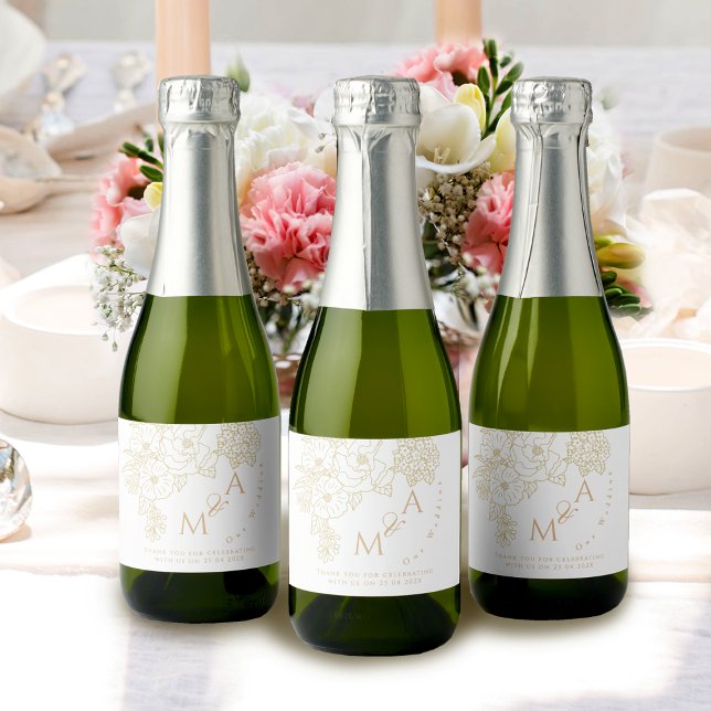 Romantiska bröllopspeonior elfenbensvita (Romantic Wedding Peonies Ivory White Sparkling Wine Label
)