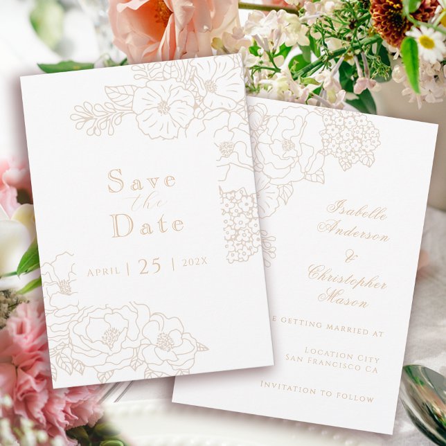 Romantiska bröllopspeonior ömtåliga elfenbensvita spara datumet (Romantic Wedding Peonies Ivory White Save The Date)