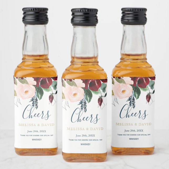 Romantiska burgundy-, Rosa- och Midnight Blue-etik Spritflaskor Etikett (Flaskor)