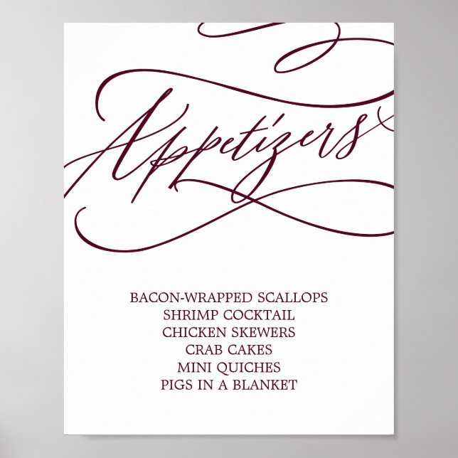 Romantiska Burgundy Text Bröllopsaptitlar Poster (Framsidan)