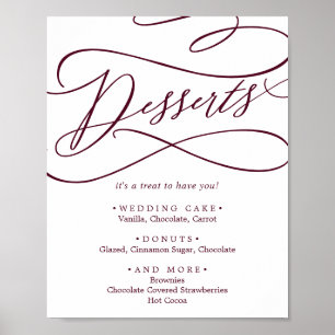 Romantiska Burgundy Text Bröllopsdessert Poster