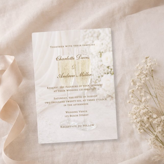 Romantiska Champagne Mjukt Tyg Draperier Bröllop Inbjudningar (Skapare uppladdad)