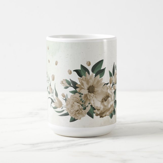 romantiska champagneblommor och grönt löv kaffemugg (Center)