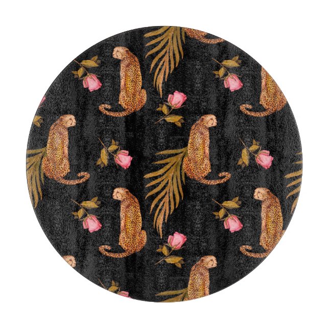 Romantiska cheetahs: vattenfärgssömlös mönster. (Framsidan)