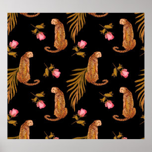 Romantiska cheetahs: vattenfärgssömlös mönster. poster