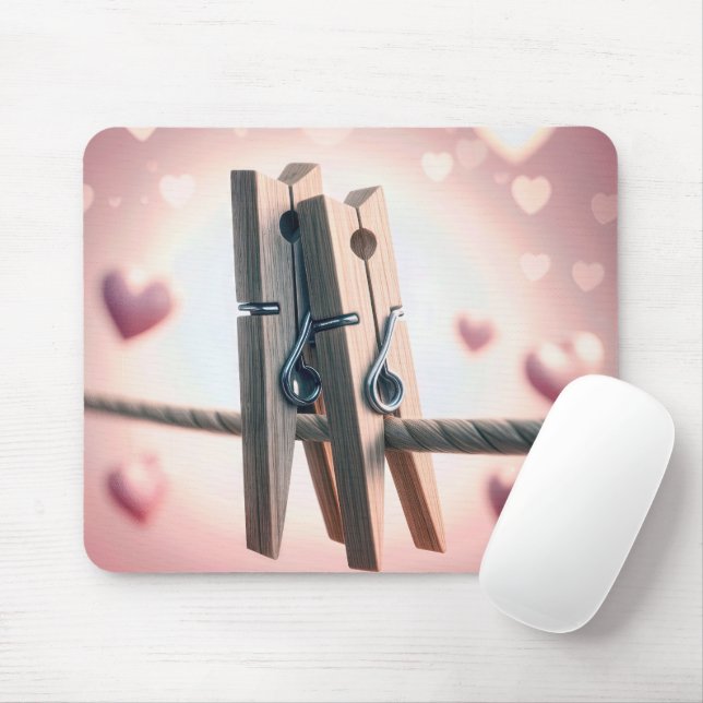 Romantiska Clothespins på Clothesline Musmatta (Med mus)