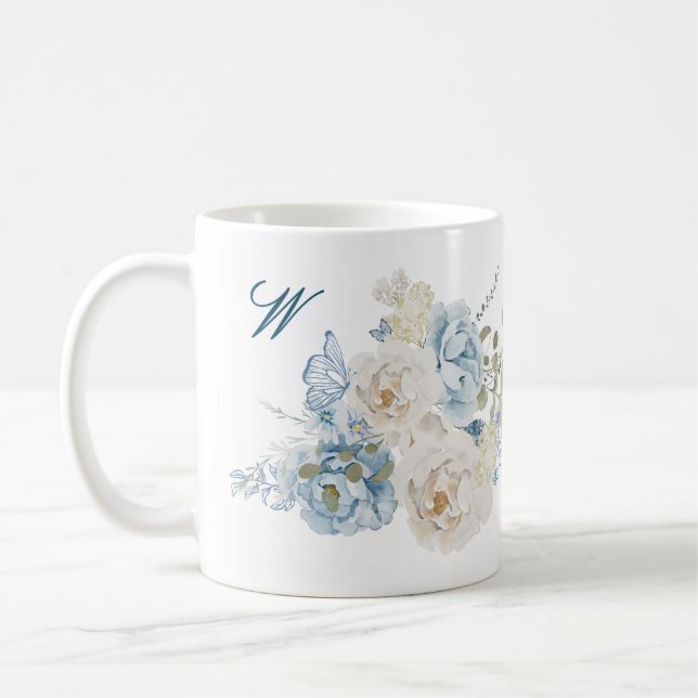 Romantiska Cotswolds Vinterblommor Monogram Kaffemugg (Vänster)