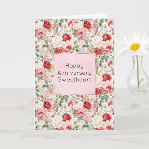 Romantiska Crème Röda Rosa Rosor Blommig årsdag Kort