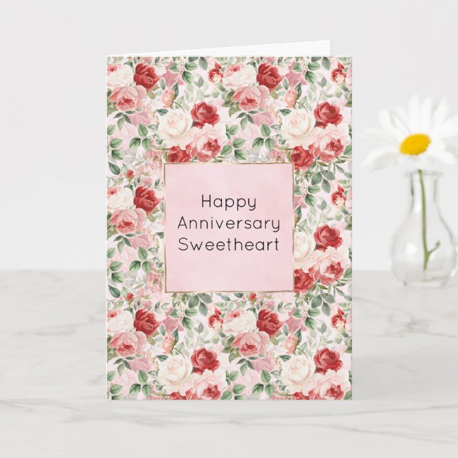 Romantiska Crème Röda Rosa Rosor Blommig årsdag Kort (Liten växt)