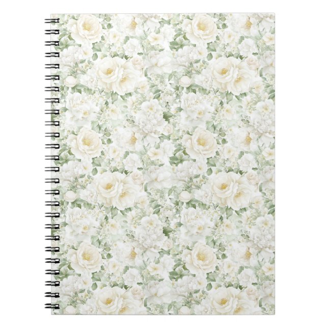 Romantiska Crème Vita Rosor Blommig  Anteckningsbok (Framsidan)