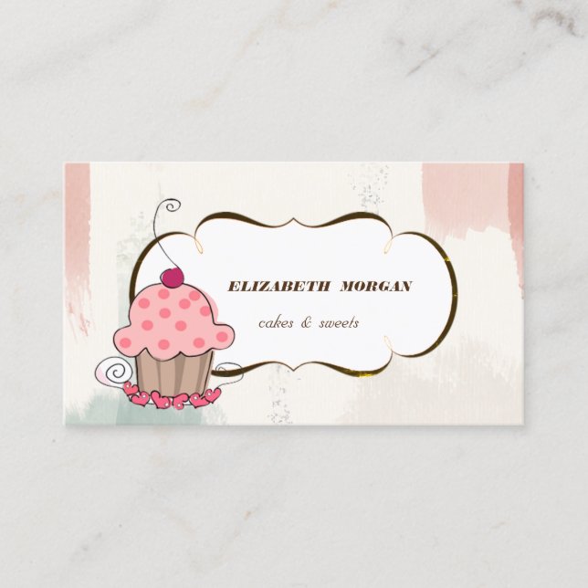 Romantiska Cupcake Bageri ,Vattenfärg Penseldrag Visitkort (Framsida)