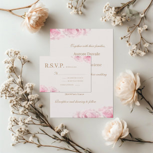 Romantiska Daggiga Rosa Äkta Rosor Bröllop RSVP Inbjudningar