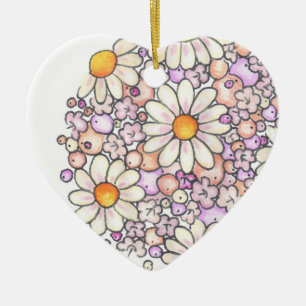 Romantiska daisy julgransprydnad keramik