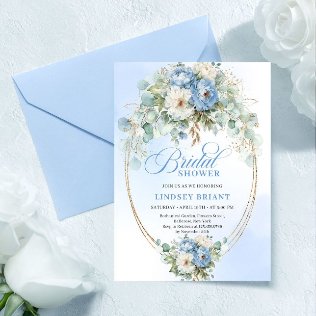 Romantiska dammiga blå peonier Eukalyptus bröllops Inbjudningar (Romantic Dusty Blue Peonies Eucalyptus Bridal Shower

)