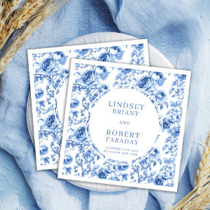 Romantiska dammiga blå Toile Rosor Bröllopsservett Pappersservett